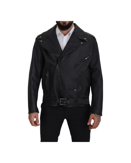 Leather giacche di Dolce & Gabbana in Black da Uomo
