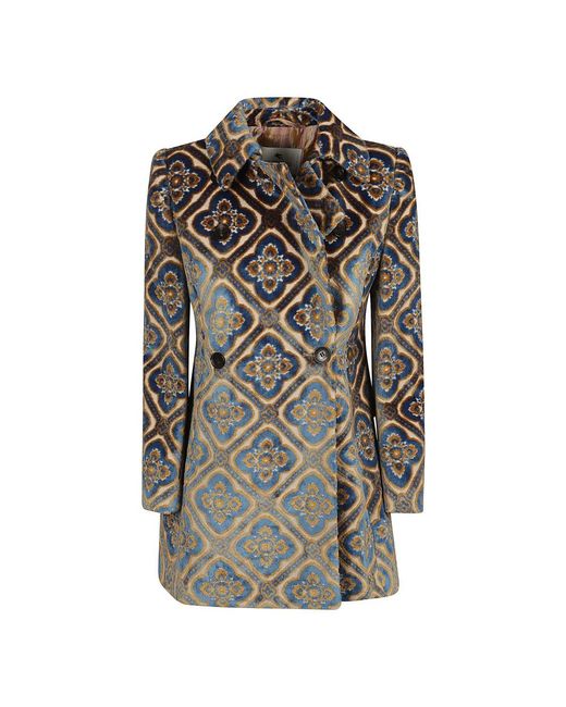 Etro Blue Double-Breasted Coats