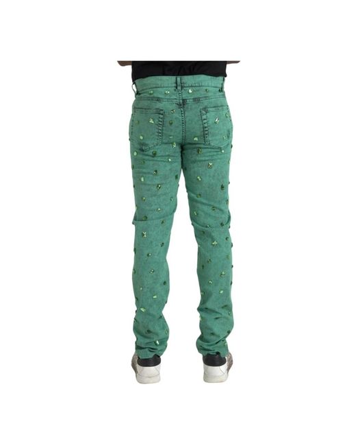 Dolce & Gabbana Kristallverzierte slim jeans in Green für Herren