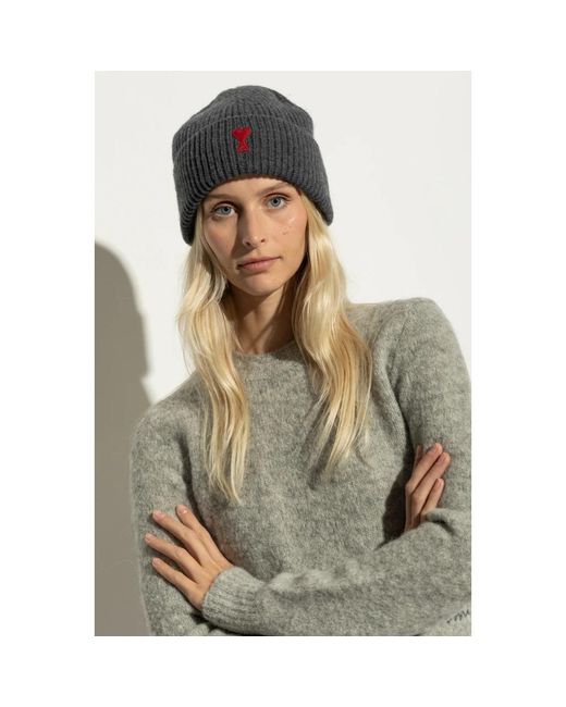 AMI Accessoires ,Grijs ,Wol Pet Met Logopatch in het Gray