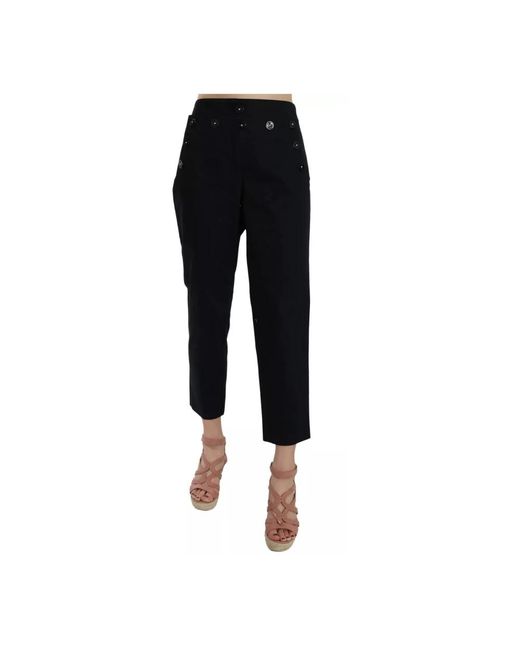 Dolce & Gabbana Black Cropped Front Button Embellished Pants