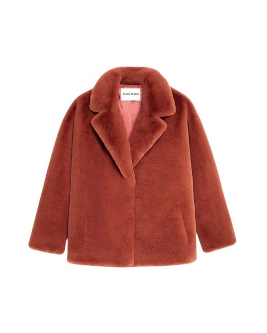Stand Studio Red Faux Fur & Shearling Jackets