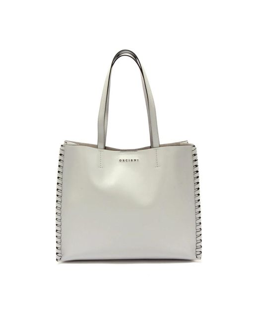 Orciani Gray Mesh Liberty Shopper Tasche Grau Leder
