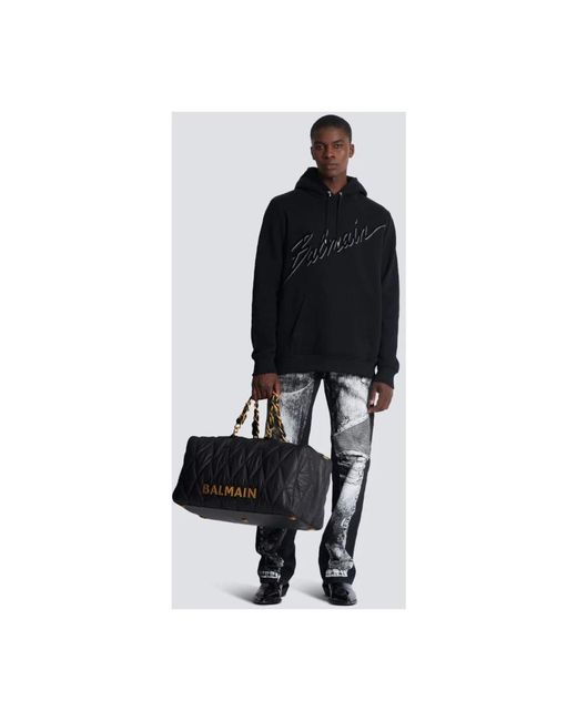 Balmain Hoodies & Sweatvesten ,Zwart ,Katoen Zwart Flocked Sweatshirt Met Logo in het Black voor heren