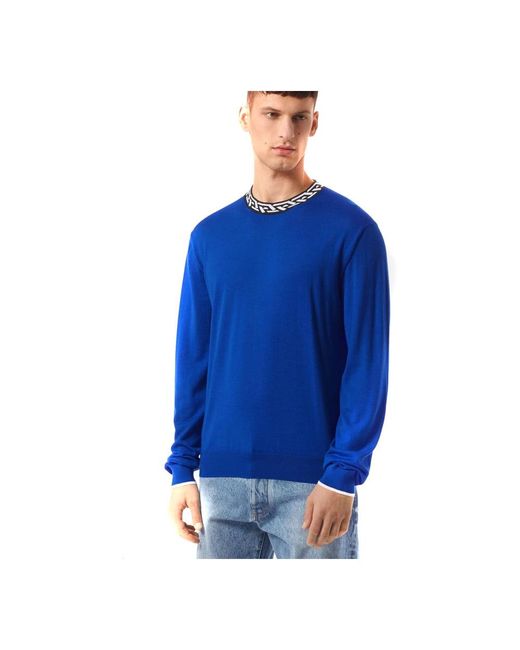 Versace Blue Round-Neck Knitwear for men