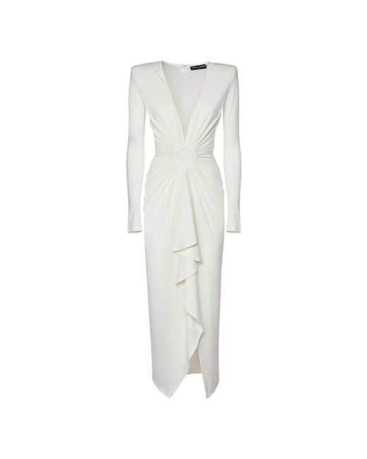 ALBERTO AUDENINO White Weiße Jersey Midi Kleid Mit Rouches
