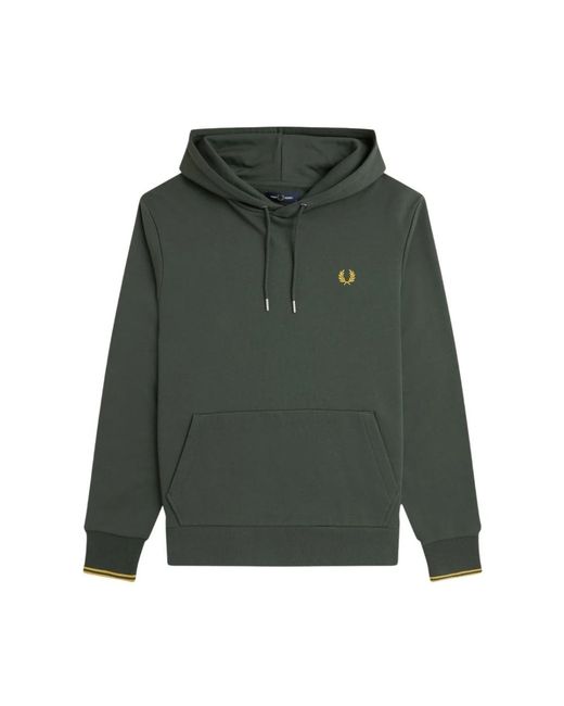 Fred Perry Hoodies & Sweatvesten ,Groen ,Katoen Groene Hoodie Met Dubbele Streepdetails in het Green voor heren