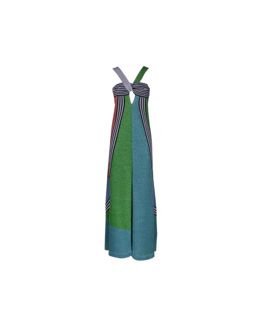 Circus Hotel Green Langes ausgestelltes lurex-kleid mit v-ausschnitt