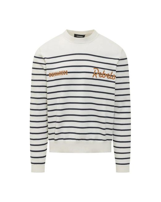DSquared² Gestreifter Strickpullover in White für Herren
