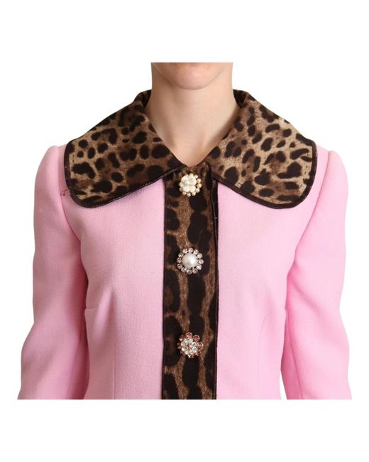 Dolce & Gabbana Pink Rosa leopard wolle trenchcoat jacke