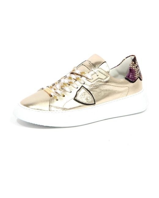 Philippe Model Schoenen ,Geel ,Leer Temple Low Schoenen in het White