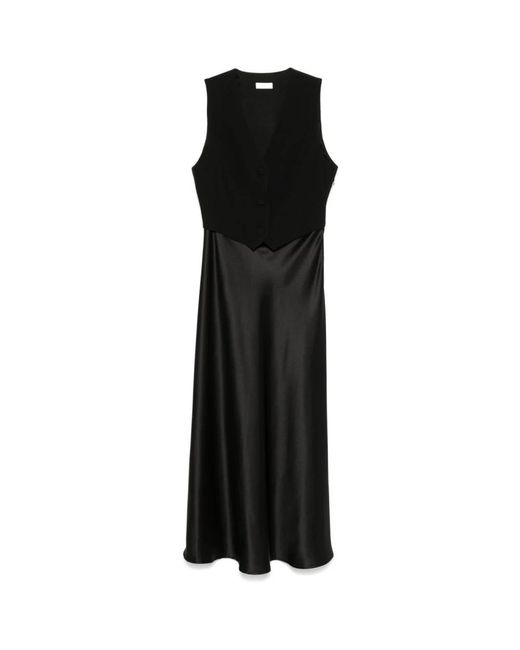 Liu Jo Kleedjes ,Zwart ,Polyester Lange Jurk Met Ingebouwd Vest in het Black