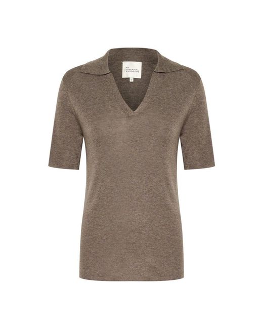 My Essential Wardrobe Brown Braun Melange Polo Bluse Pullover