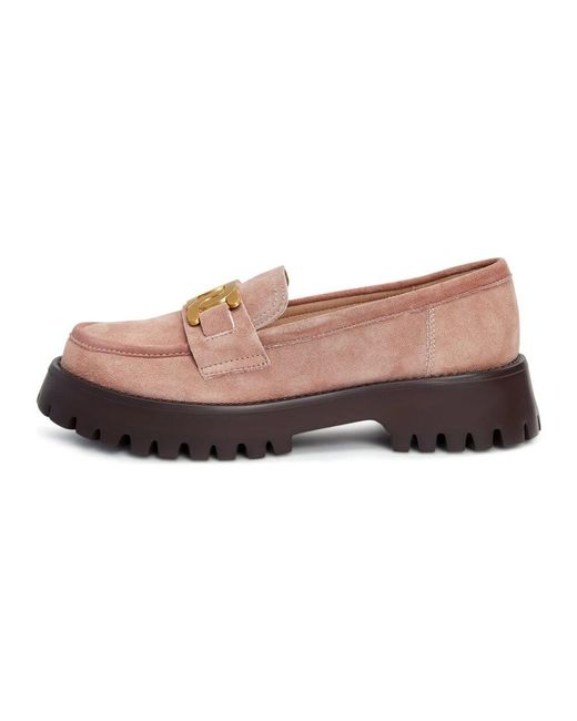 CESARE GASPARI Brown Wildleder Chunky Loafers Mit Goldener Kette