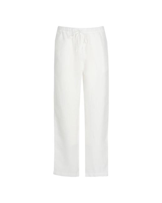 120% Lino White Straight Trousers for men