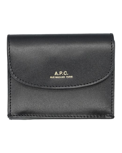 A.P.C. Accessoires ,Zwart ,Leer Geneve Trifold Portemonnee in het Black