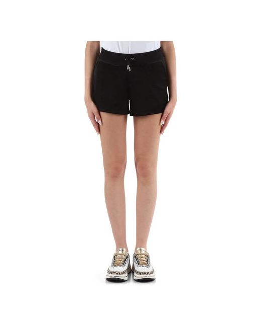 Pantalones cortos deportivos de terciopelo con bordado de logo frontal Juicy Couture de color Black