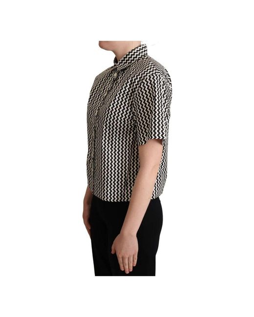 Polo de algodón con cuello zigzag negro y blanco Dolce & Gabbana de color Black