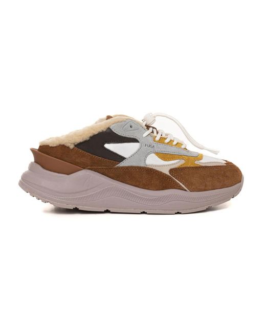 Date Schoenen ,Bruin ,Leer Faux Fur Contrast Sole Sneakers in het Brown