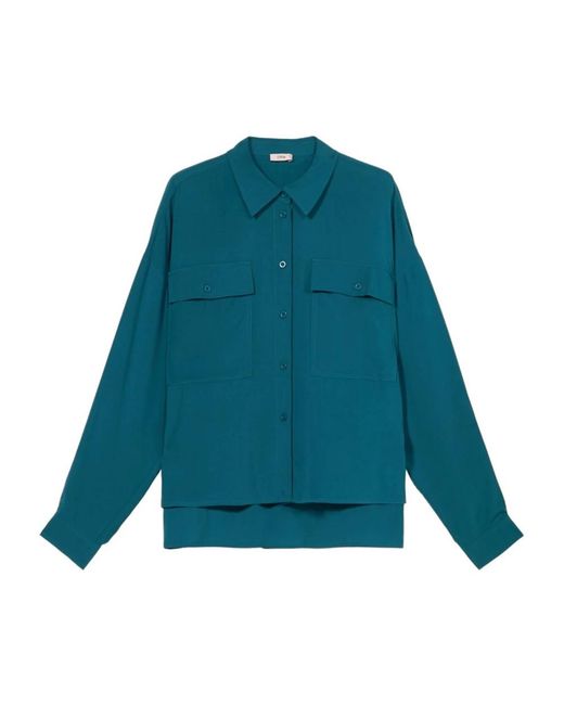 Oltre Overhemden ,Blauw ,Viscose Blouse Met Borstzakken in het Blue
