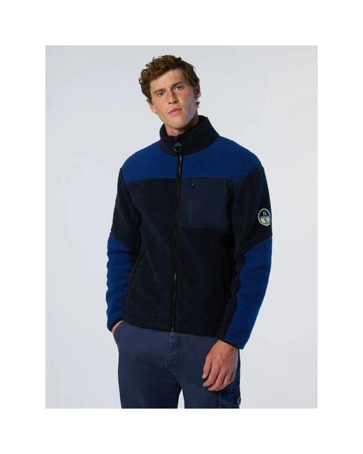 North Sails Hoodies & Sweatvesten ,Blauw ,Leer Gemêleerd Materiaal Full-Zip Sweatshirt in het Blue voor heren
