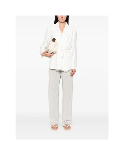 Brunello Cucinelli White Graue Gerippte Straight Leg Hose