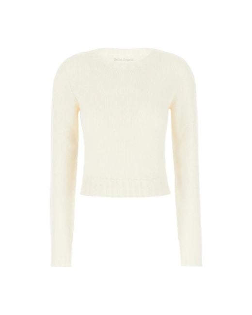 Palm Angels White Round-Neck Knitwear