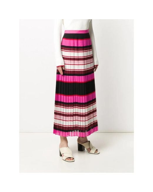 Valentino Striped Pleated Silk Skirt in het Red