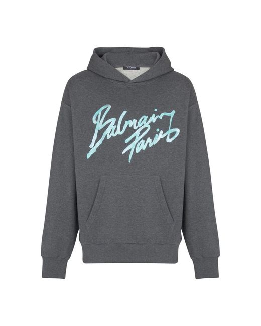 Balmain Hoodies & Sweatvesten ,Grijs ,Katoen Hoodie Met Print in het Gray voor heren