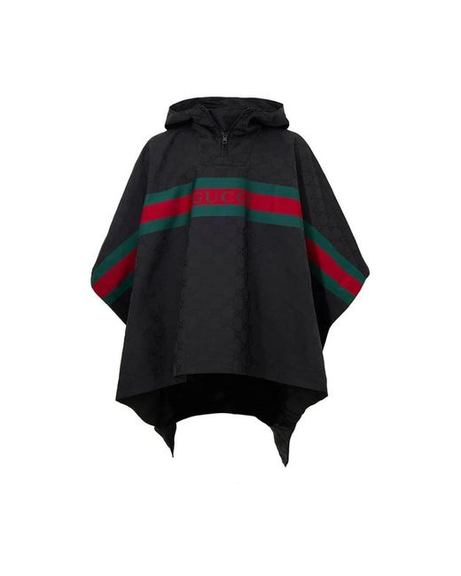 Gucci Black Trenchcoat Mit Monogramm-Print Und Web-Logo