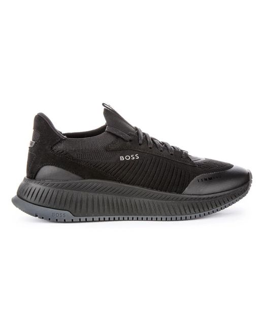 Boss Black Knitted Mesh High-Top Sneakers for men