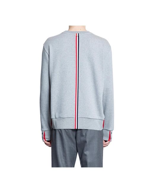 Thom Browne Hoodies & Sweatvesten ,Grijs ,Katoen Gestreepte Crewneck Pullover Met Handtekeningdetails in het Blue voor heren