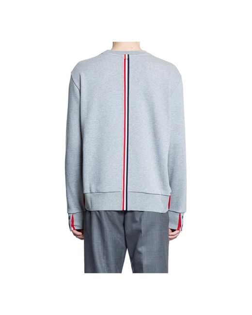 Thom Browne Hoodies & Sweatvesten ,Grijs ,Katoen Gestreepte Crewneck Pullover Met Handtekeningdetails in het Blue voor heren