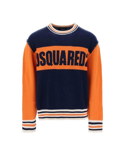 DSquared² Blue Round-Neck Knitwear for men