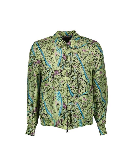 Fendi Jassen ,Groen ,Omkeerbaar Zijden Jasje Met Kaartprint in het Green voor heren