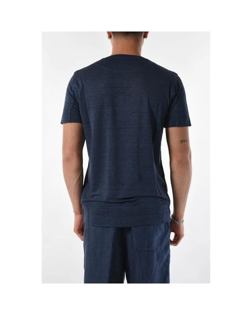 120% Lino V-ausschnitt casual t-shirt für männer in Blue für Herren