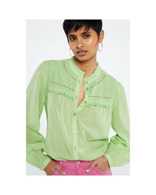 FABIENNE CHAPOT Overhemden ,Groen ,Groene Ruffle Blouse Met Openwork Details in het Green