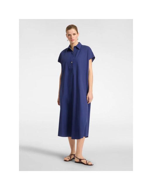 Elena Miro Blue Midi-Kleid Aus Popeline