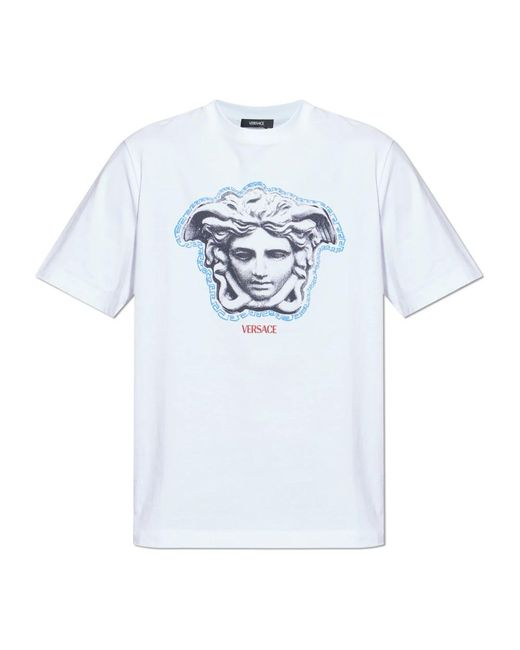 Versace Tops ,Wit ,Katoen Gedrukt Katoenen Jersey Regular T-Shirt in het White voor heren