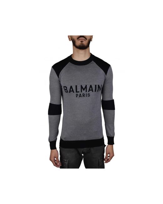 Balmain Schouder Gebreide Trui Met Ribbels in het Black voor heren