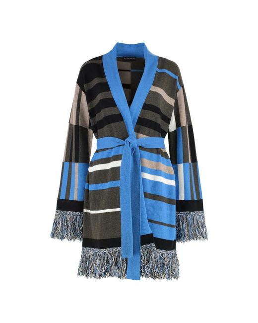 Etro Truien & Vesten ,Veelkleurig ,Wol Maxi Wolblend Vest Met Franje in het Blue