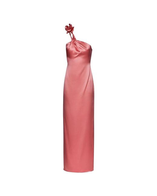 Vestido midi de seda con aplicación de rosas Magda Butrym de color Pink