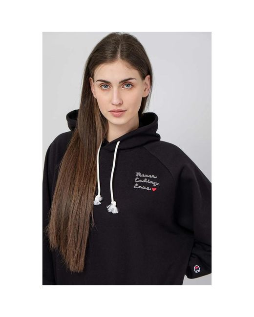 Champion Hoodies & Sweatvesten ,Zwart ,Katoen Zwarte Hoodie Met 'Never Ending Love' Borduurwerk in het Black