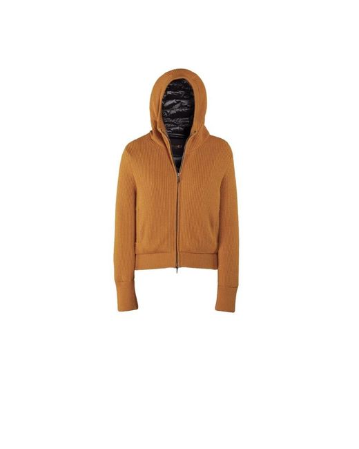 Moorer Brown Gestrickte Kapuzen-Bomberjacke
