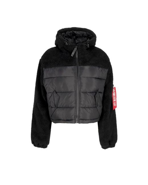 Alpha Industries Jassen ,Zwart ,Polyester Zwarte Teddy Puffer Sherpa Jas in het Black voor heren