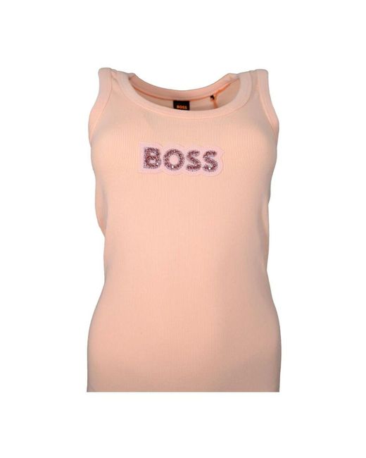 Boss Pink Geripptes Baumwolltop Mit Hämatitsteinen