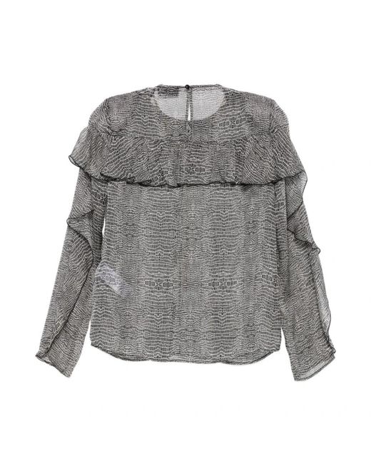 Elisabetta Franchi Overhemden ,Zwart ,Python-Print Zijden Blouse in het Gray