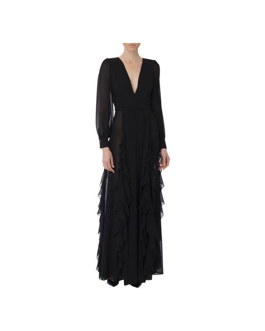 Elisabetta Franchi Black Schwarzes Georgette Abendkleid Mit V-Ausschnitt