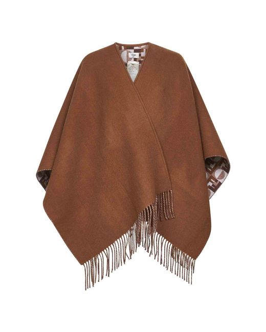 Fendi Jassen ,Bruin ,Wol Omkeerbare Wollen En Kasjmier Fringed Jacket in het Brown