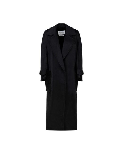 Max Mara Black Schwarzer Kaschmirmantel Mit Pelzbesatz